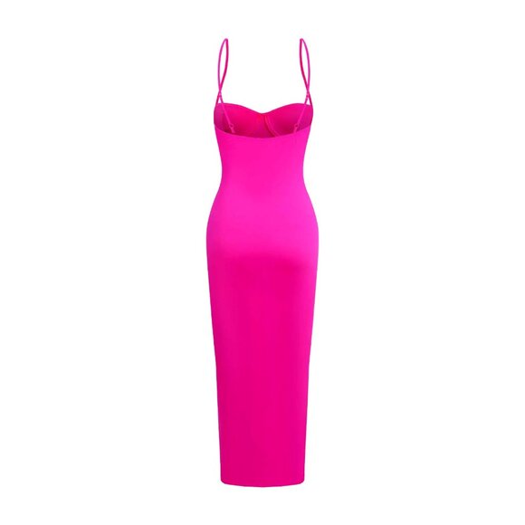 NWT Micas Hot Pink Spaghetti Strap Midi Dress With Bustier Detail Size Small - Picture 2 of 8